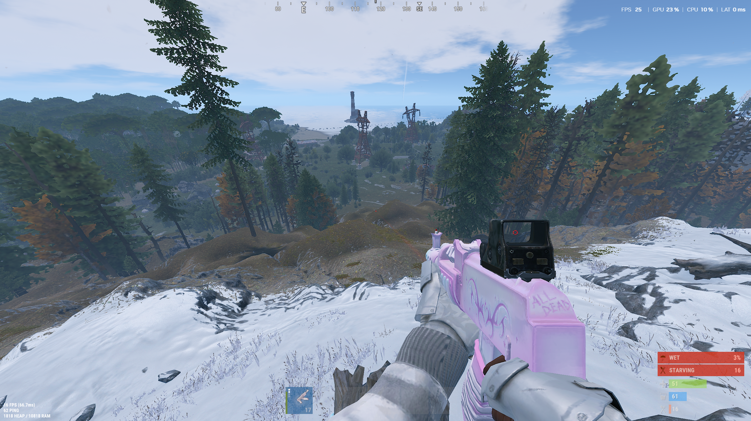 Daylight Rust hillside with snowy foreground, trees, and a pink weapon, used for Omen's color preview